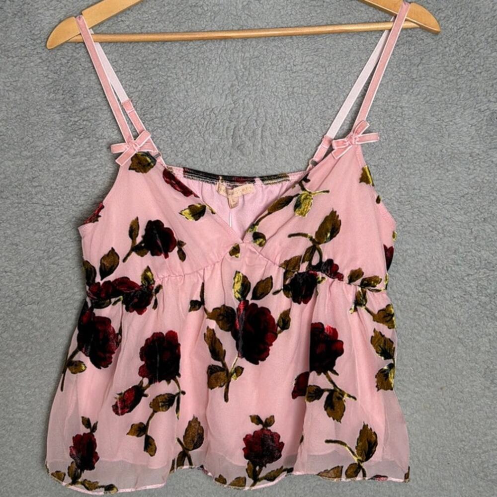 Evolutionary Sheer Floral Cami Top Pink Rose Print Y2K Coquette L NWT Romantic - Picture 2 of 10